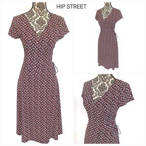 MSK PETITE SS Surplice Top Swing Skirt Stretch Print Dress 8P
